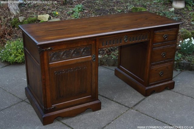 Image 25 of AN OLD CHARM LIGHT OAK WRITING TABLE COMPUTER DESK CABINET