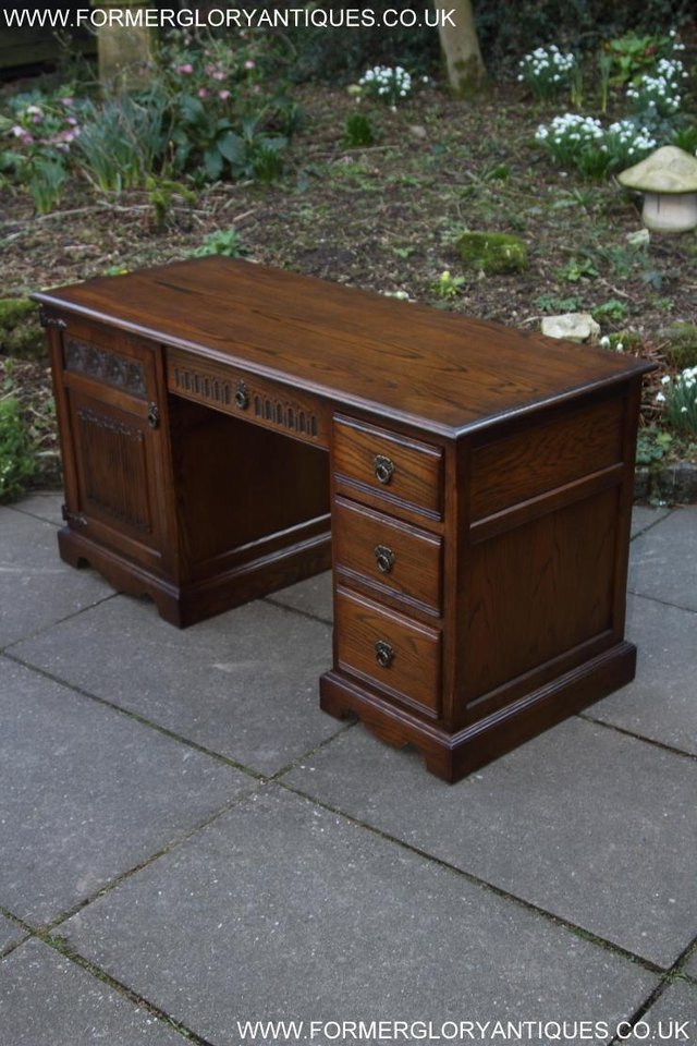 Image 27 of AN OLD CHARM LIGHT OAK WRITING TABLE COMPUTER DESK CABINET