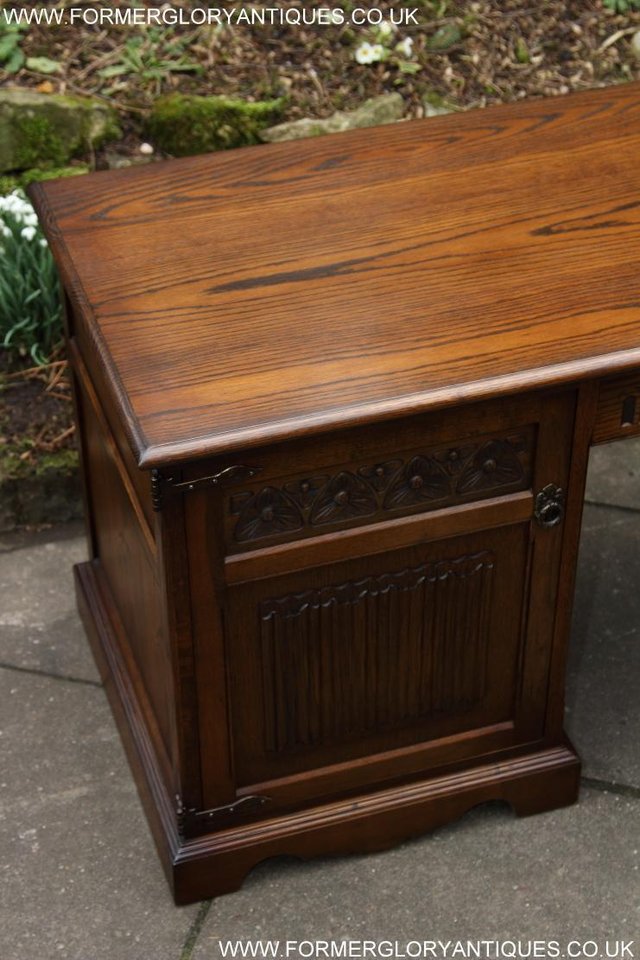 Image 39 of AN OLD CHARM LIGHT OAK WRITING TABLE COMPUTER DESK CABINET