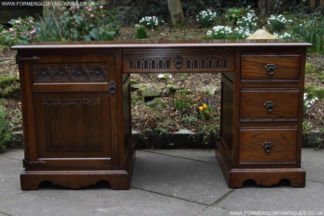 Image 42 of AN OLD CHARM LIGHT OAK WRITING TABLE COMPUTER DESK CABINET