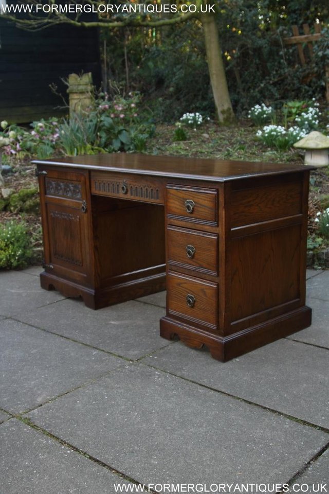 Image 47 of AN OLD CHARM LIGHT OAK WRITING TABLE COMPUTER DESK CABINET
