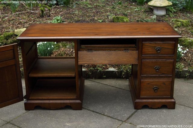 Image 49 of AN OLD CHARM LIGHT OAK WRITING TABLE COMPUTER DESK CABINET