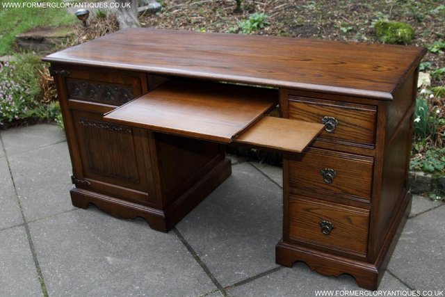 Image 53 of AN OLD CHARM LIGHT OAK WRITING TABLE COMPUTER DESK CABINET