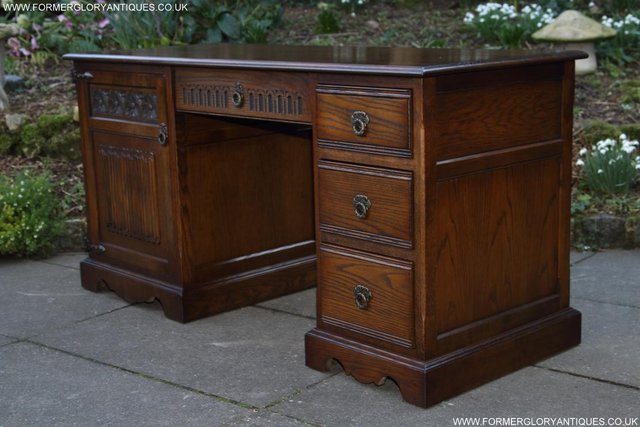 Image 55 of AN OLD CHARM LIGHT OAK WRITING TABLE COMPUTER DESK CABINET