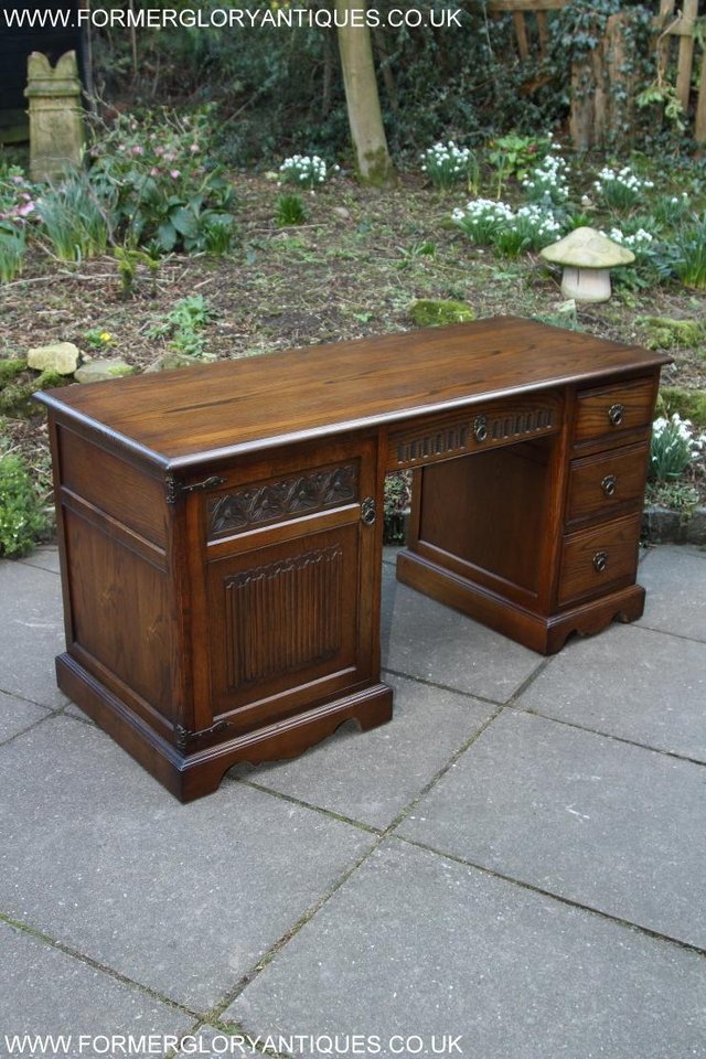 Image 58 of AN OLD CHARM LIGHT OAK WRITING TABLE COMPUTER DESK CABINET