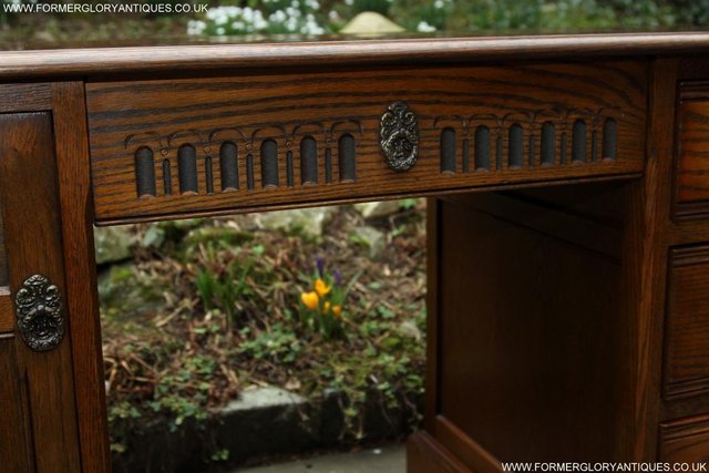 Image 68 of AN OLD CHARM LIGHT OAK WRITING TABLE COMPUTER DESK CABINET