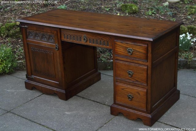 Image 71 of AN OLD CHARM LIGHT OAK WRITING TABLE COMPUTER DESK CABINET