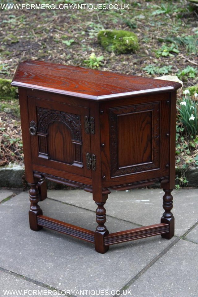Image 3 of AN OLD CHARM TUDOR OAK CANTED CABINET PHONE TABLE SIDEBOARD