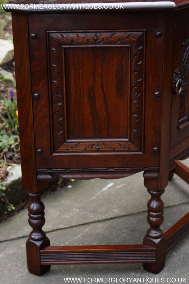 Image 7 of AN OLD CHARM TUDOR OAK CANTED CABINET PHONE TABLE SIDEBOARD