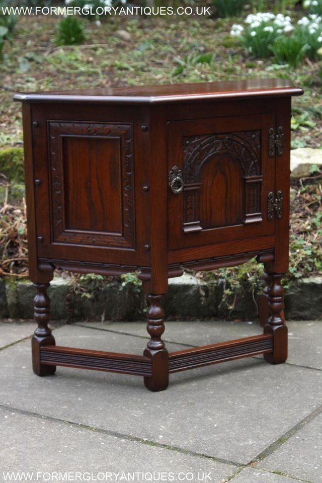 Image 10 of AN OLD CHARM TUDOR OAK CANTED CABINET PHONE TABLE SIDEBOARD