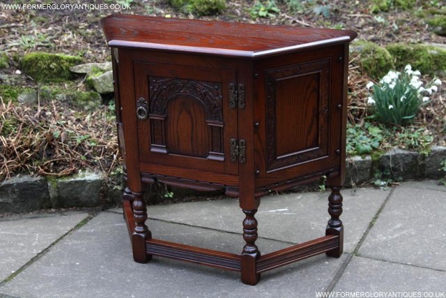 Image 17 of AN OLD CHARM TUDOR OAK CANTED CABINET PHONE TABLE SIDEBOARD