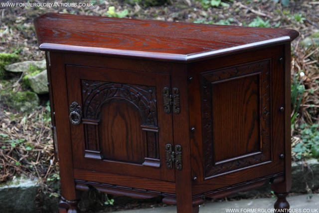 Image 19 of AN OLD CHARM TUDOR OAK CANTED CABINET PHONE TABLE SIDEBOARD