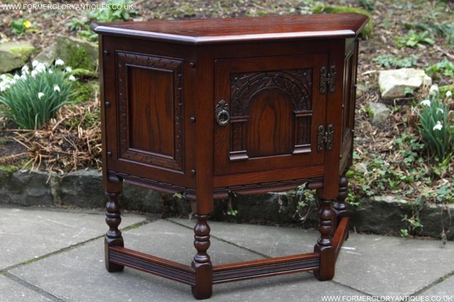 Image 22 of AN OLD CHARM TUDOR OAK CANTED CABINET PHONE TABLE SIDEBOARD