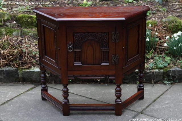 Image 23 of AN OLD CHARM TUDOR OAK CANTED CABINET PHONE TABLE SIDEBOARD