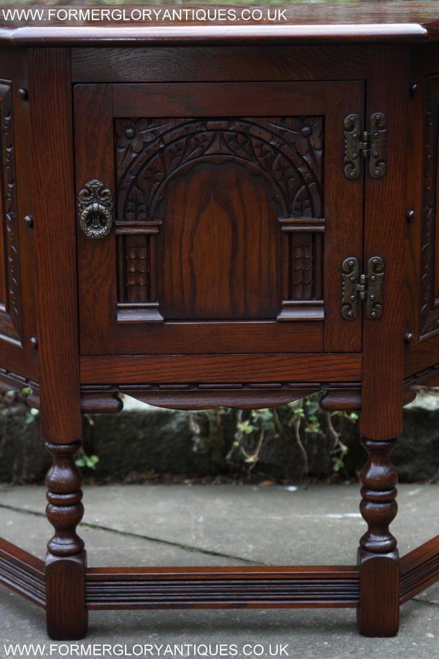 Image 26 of AN OLD CHARM TUDOR OAK CANTED CABINET PHONE TABLE SIDEBOARD