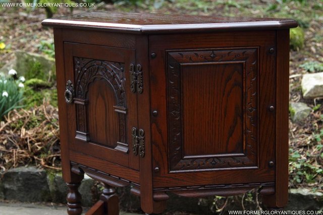 Image 28 of AN OLD CHARM TUDOR OAK CANTED CABINET PHONE TABLE SIDEBOARD