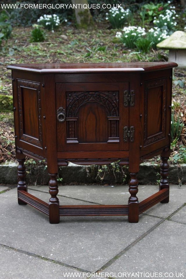 Image 33 of AN OLD CHARM TUDOR OAK CANTED CABINET PHONE TABLE SIDEBOARD