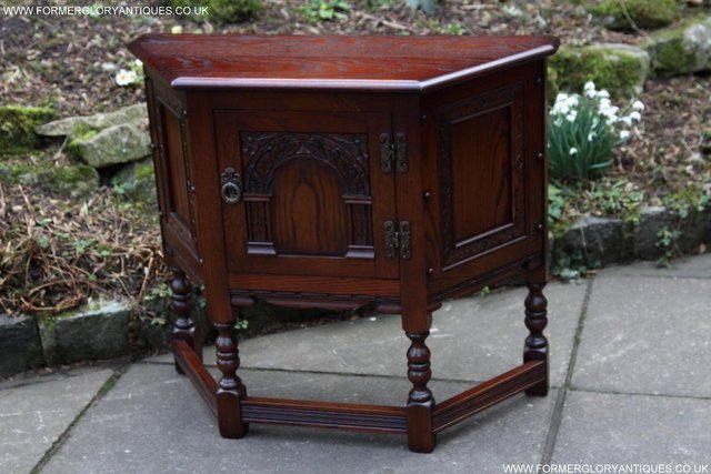 Image 45 of AN OLD CHARM TUDOR OAK CANTED CABINET PHONE TABLE SIDEBOARD