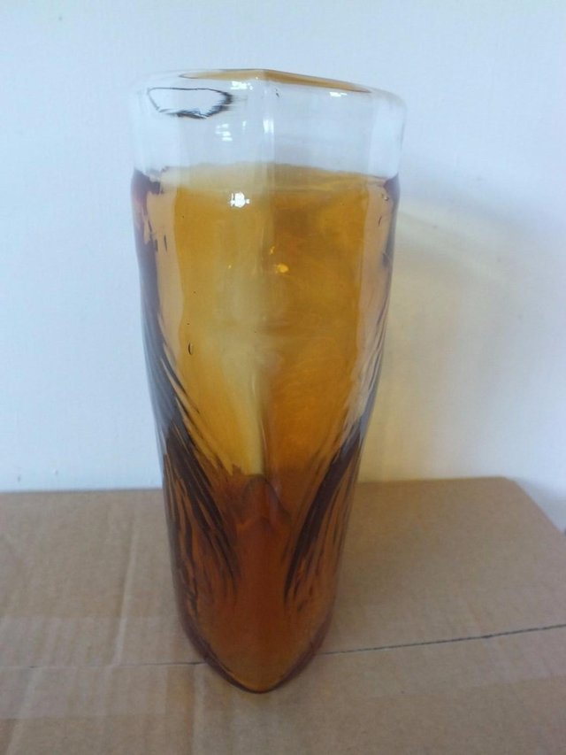 Image 3 of RETRO AMBER GLASS VASE - looks like an opening pocket