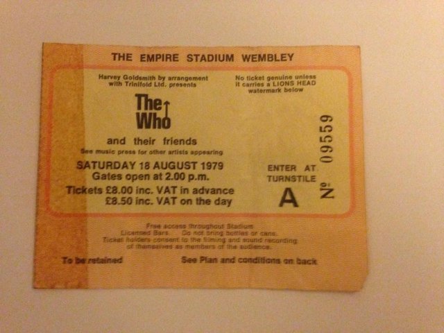 Preview of the first image of Original Ticket Stub The Who Empire Stadium Wembley 1979.