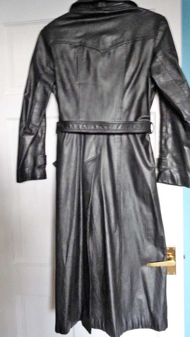 Image 2 of Ladies retro long black leather coat.