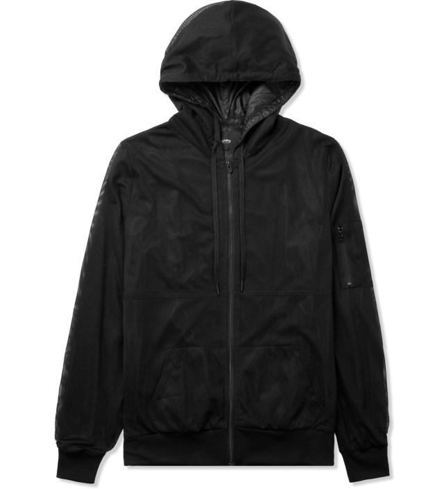 Preview of the first image of Hooded Men's Black Mesh Nylon Zip by UpSTAMPD LA.