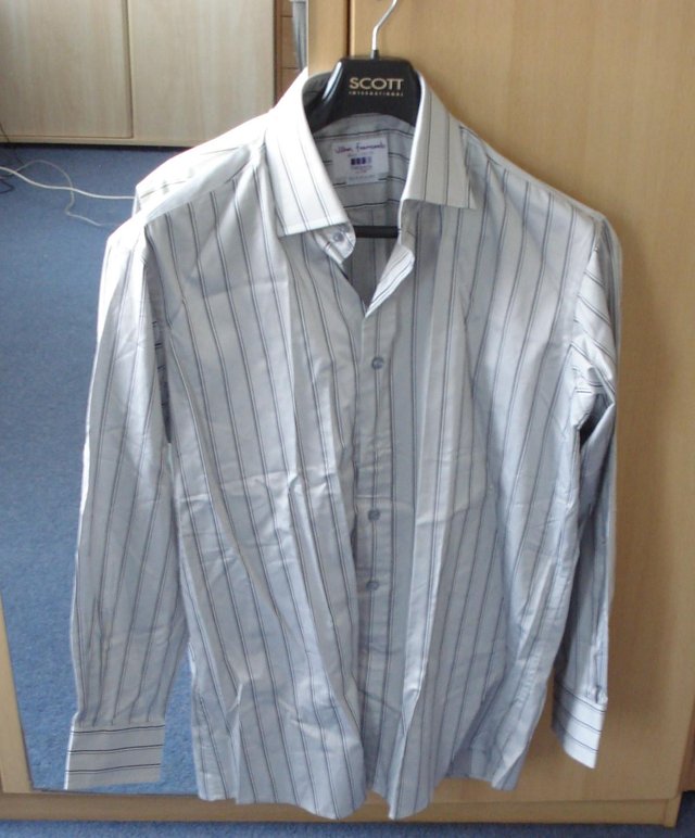 Preview of the first image of TM Lewin smart grey striped men's slim fit shirt 16.5''.