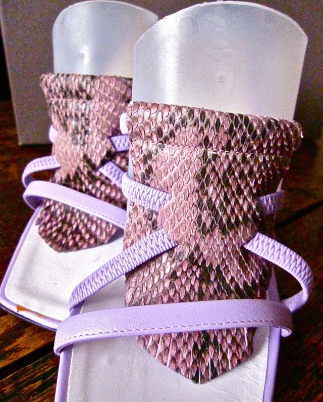 Image 2 of 'POLLINI' Lilac Snakeskin Stiletto Mules BNIB!