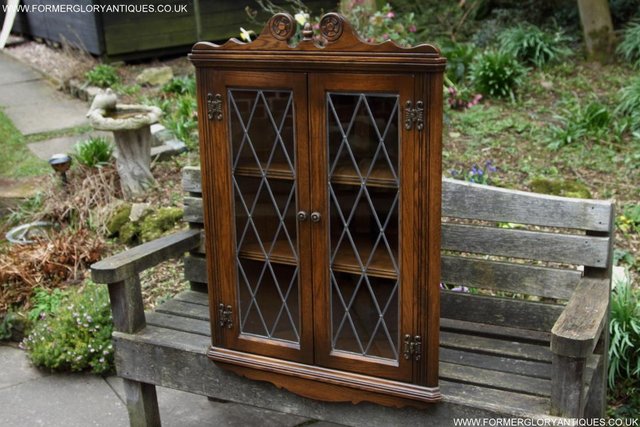 Image 3 of AN OLD CHARM LIGHT OAK CORNER DISPLAY CHINA CABINET CUPBOARD