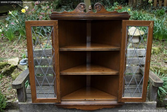 Image 4 of AN OLD CHARM LIGHT OAK CORNER DISPLAY CHINA CABINET CUPBOARD