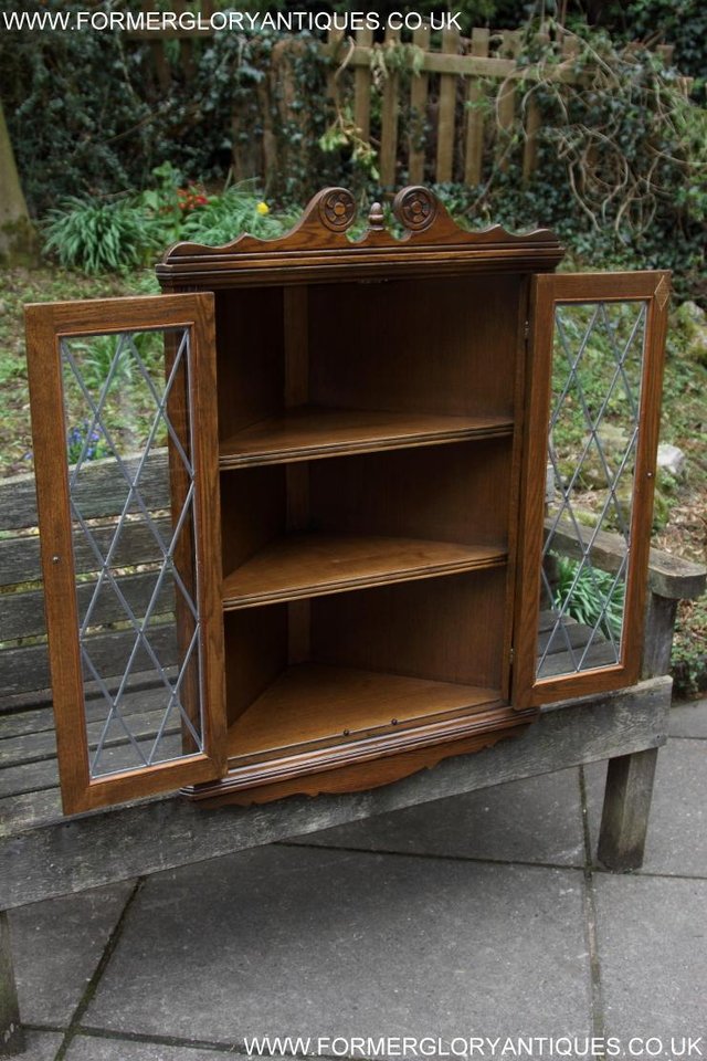 Image 7 of AN OLD CHARM LIGHT OAK CORNER DISPLAY CHINA CABINET CUPBOARD