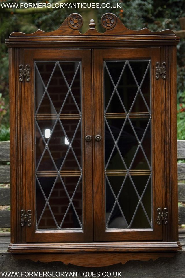 Image 13 of AN OLD CHARM LIGHT OAK CORNER DISPLAY CHINA CABINET CUPBOARD