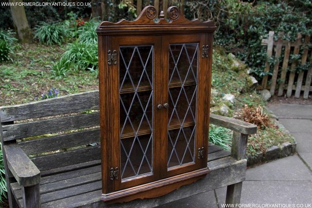 Image 15 of AN OLD CHARM LIGHT OAK CORNER DISPLAY CHINA CABINET CUPBOARD