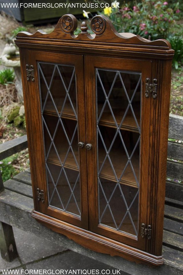 Image 21 of AN OLD CHARM LIGHT OAK CORNER DISPLAY CHINA CABINET CUPBOARD
