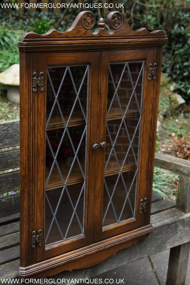 Image 30 of AN OLD CHARM LIGHT OAK CORNER DISPLAY CHINA CABINET CUPBOARD