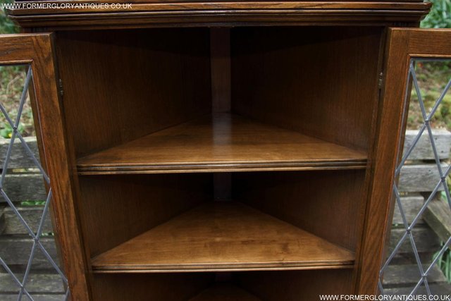 Image 32 of AN OLD CHARM LIGHT OAK CORNER DISPLAY CHINA CABINET CUPBOARD