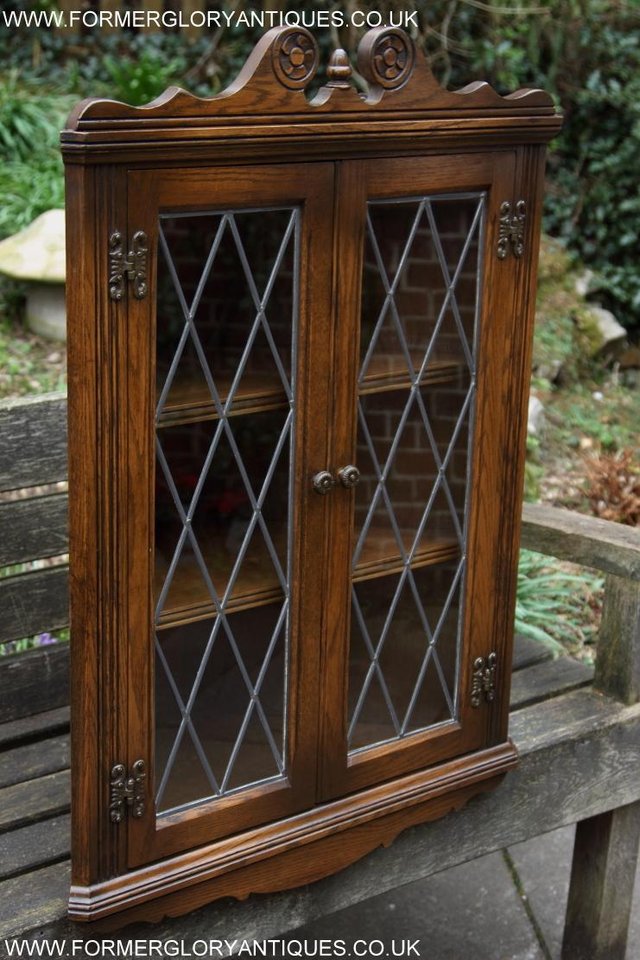 Image 38 of AN OLD CHARM LIGHT OAK CORNER DISPLAY CHINA CABINET CUPBOARD