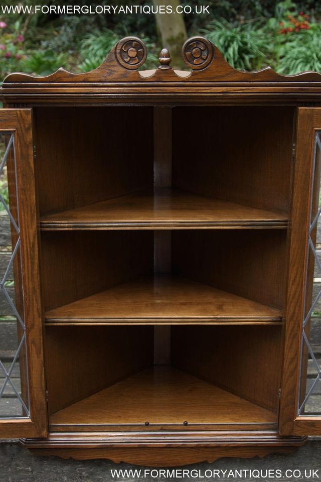 Image 39 of AN OLD CHARM LIGHT OAK CORNER DISPLAY CHINA CABINET CUPBOARD