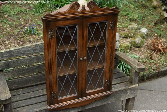 Image 40 of AN OLD CHARM LIGHT OAK CORNER DISPLAY CHINA CABINET CUPBOARD