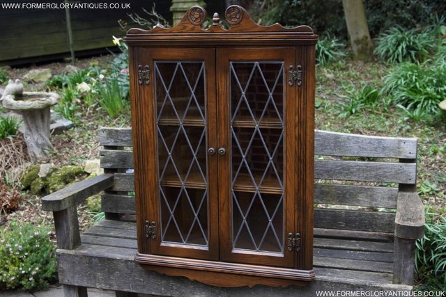 Image 45 of AN OLD CHARM LIGHT OAK CORNER DISPLAY CHINA CABINET CUPBOARD