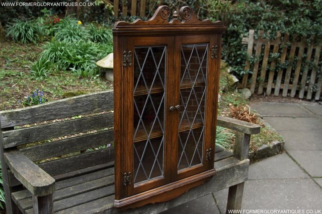 Image 50 of AN OLD CHARM LIGHT OAK CORNER DISPLAY CHINA CABINET CUPBOARD