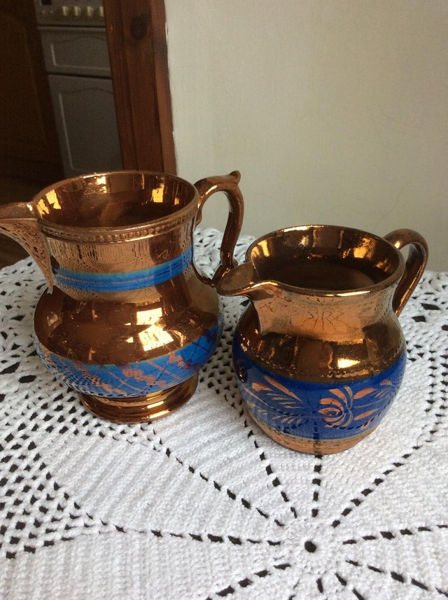 Image 3 of Two copper lustre jugs