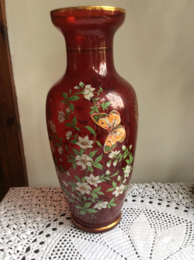 Image 2 of Beautiful Red vintage tall painted vase
