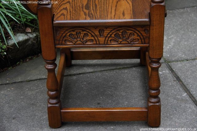 Image 5 of OLD CHARM LIGHT OAK MONKS SEAT BENCH SETTLE ARMCHAIR TABLE