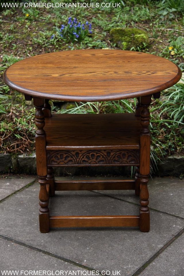 Image 6 of OLD CHARM LIGHT OAK MONKS SEAT BENCH SETTLE ARMCHAIR TABLE