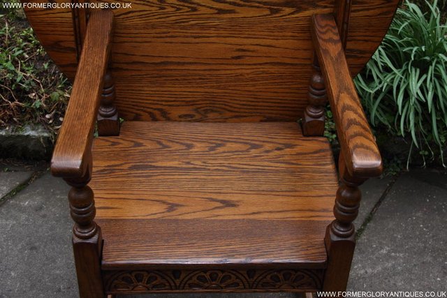 Image 7 of OLD CHARM LIGHT OAK MONKS SEAT BENCH SETTLE ARMCHAIR TABLE