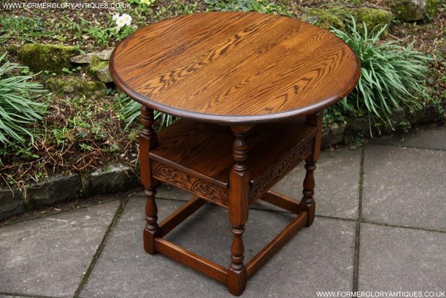 Image 8 of OLD CHARM LIGHT OAK MONKS SEAT BENCH SETTLE ARMCHAIR TABLE
