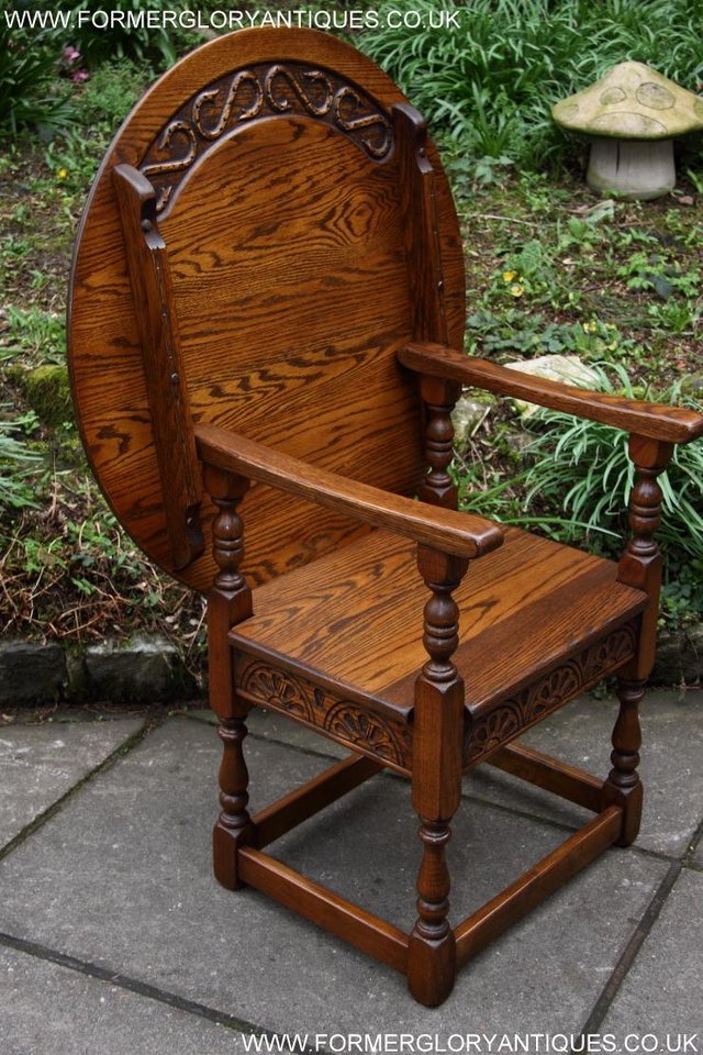 Image 14 of OLD CHARM LIGHT OAK MONKS SEAT BENCH SETTLE ARMCHAIR TABLE