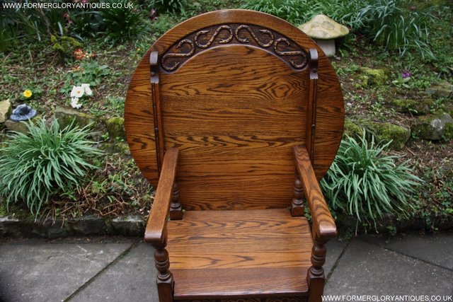 Image 15 of OLD CHARM LIGHT OAK MONKS SEAT BENCH SETTLE ARMCHAIR TABLE