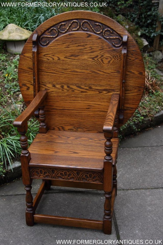 Image 19 of OLD CHARM LIGHT OAK MONKS SEAT BENCH SETTLE ARMCHAIR TABLE